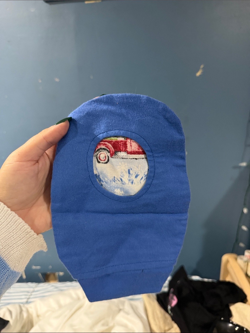 Blue Cotton Christmas ostomy bag cover